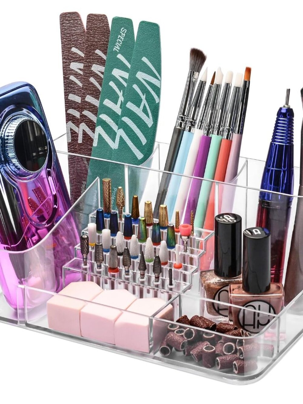 Acrylic Nail Drill Holder, 28 Holes Transparent Nail Desk Organizer